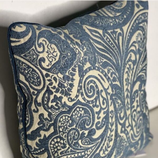 Blue-and-patterned-with-piping-Throw-pillow