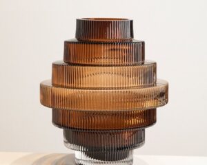 Geometric Ribbed Amber Glass Vase - Big Glass Vase