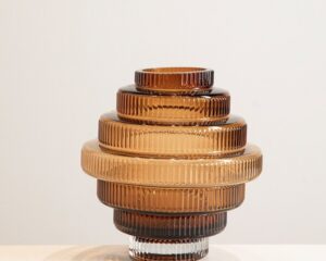 Geometric Ribbed Amber Glass Vase - Small Glass Vase
