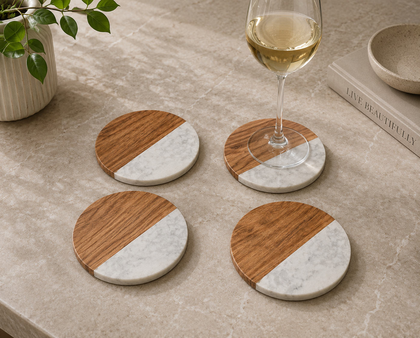 Round Woodmarble Coasters