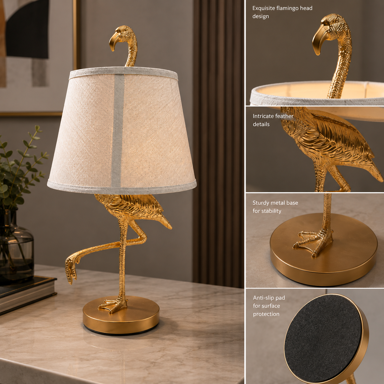 Woven Paths Gold Resin Flamingo Table Lamp - Image 2