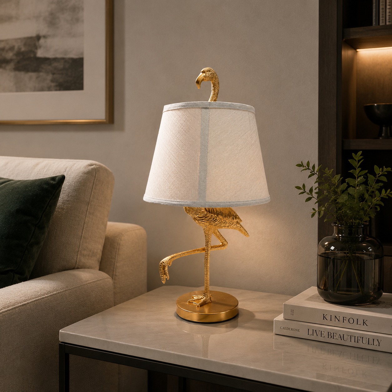 Woven Paths Gold Resin Flamingo Table Lamp