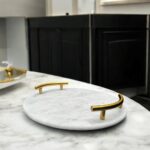 Round White Marble Tray With Gold Handle
