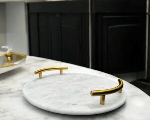 Round White Marble Tray With Gold Handle
