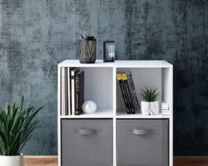 Lokken White Open Stirage With Grey Shelves