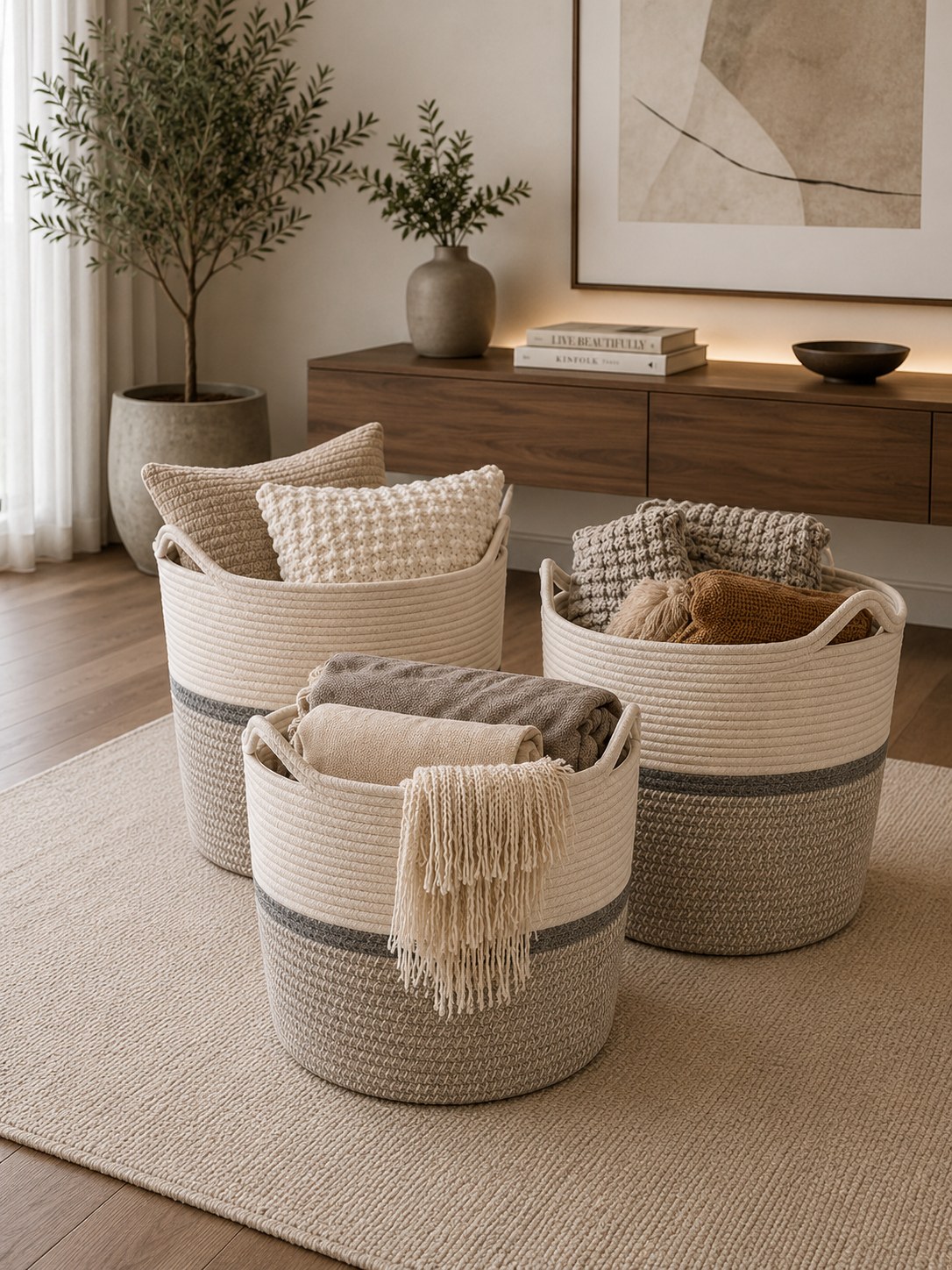 Cattail Set Of 3 Basket